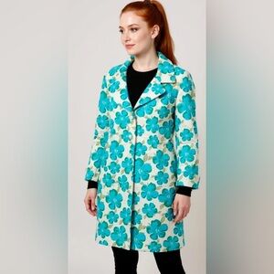 Vintage 80s Focus 2000 Grannycore Funky‎ Floral Button Up Trench Coat